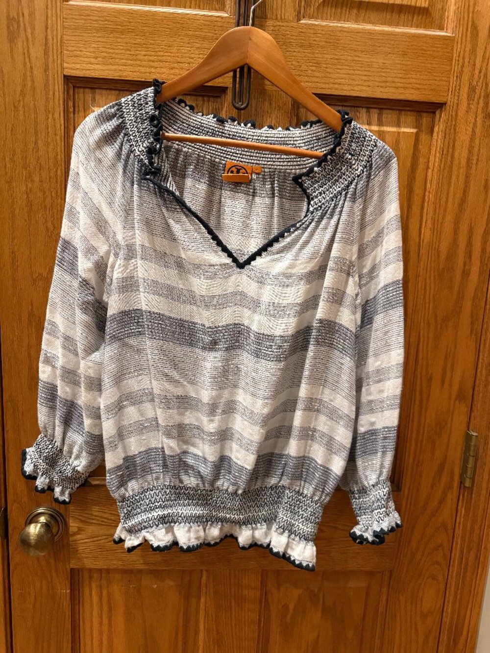 Tory Burch Kristen Blouse, Blue & White SZ 12